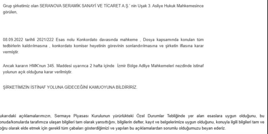 borsada islem goruyordu seramik devi iflas ettigini duyurdu 2