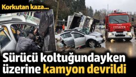 korkutan kaza surucu koltugundayken uzerine kamyon devrildi I6cYWEAq
