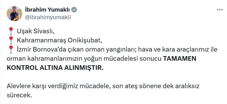 bakan yumakli yanginlardaki son durumu paylasti 0 WGeTPlCS