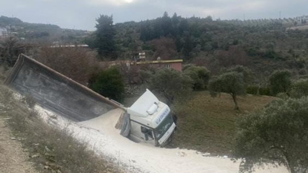 cakil yuklu kamyon zeytin bahcesine uctu 2ZUs4vv8