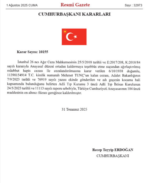 erdogan fetoden agirlastirilmis muebbet alan ismin cezasini kaldirdi 0 eV64LYNy