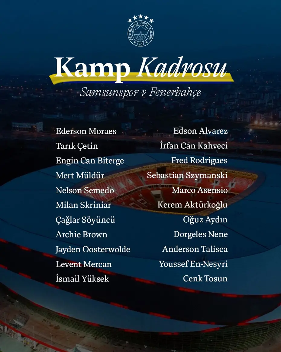 fenerbahcenin samsunspor kamp kadrosu belli oldu tam 5 eksik 1