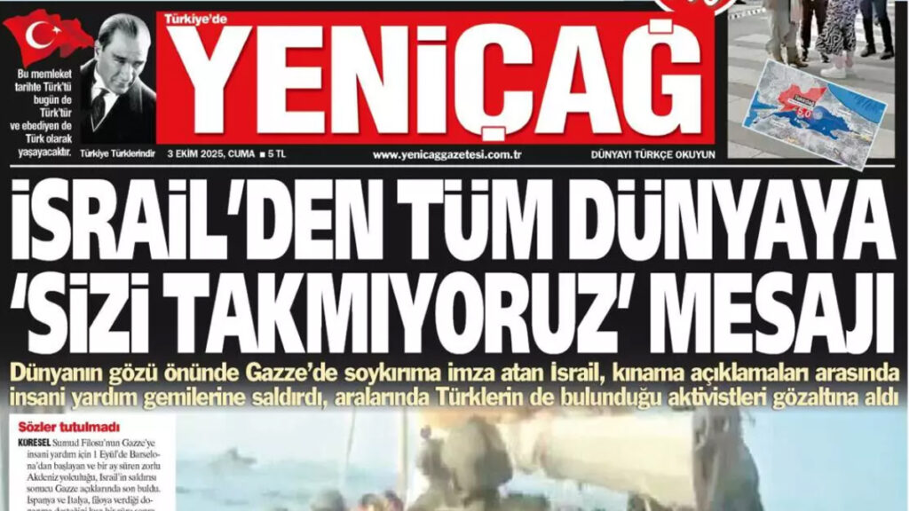 yenicag gazetesi israilden tum dunyaya sizi takmiyoruz mesaji hvhRvAsB