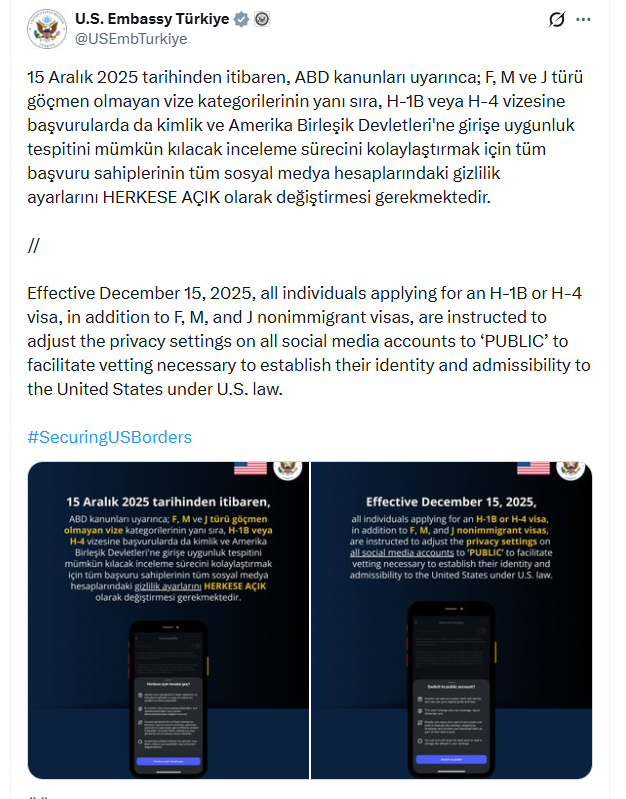 abdye vize basvurusu yapacaklari ilgilendiriyor sosyal medya incelemesi yapilacak 0 BFTRCJeb